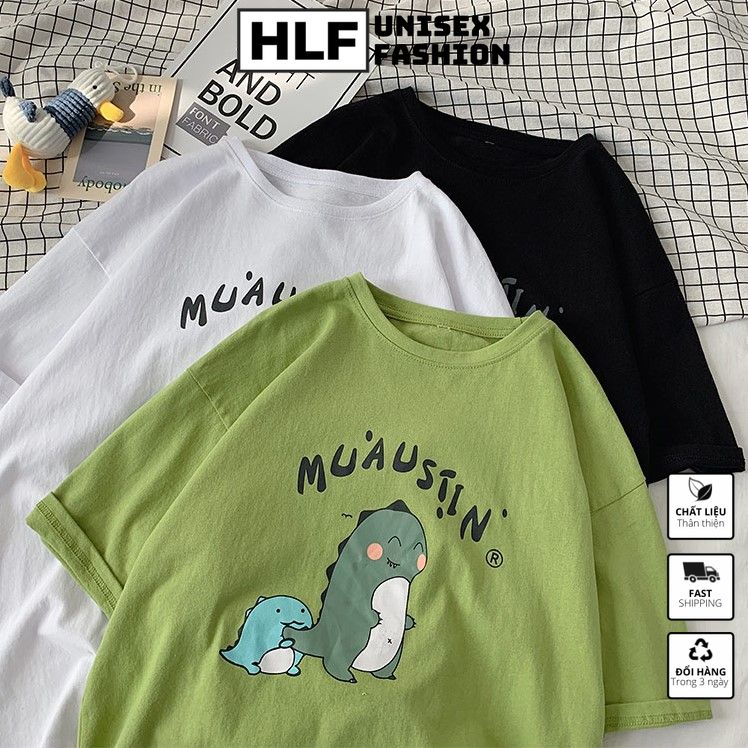 Áo thun tay lỡ form size rộng khủng long Muausiin, áo phông phom size rộng HLFashion