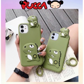 Ốp iphone 11pro 12promax silicon khủng long kèm khoen móc