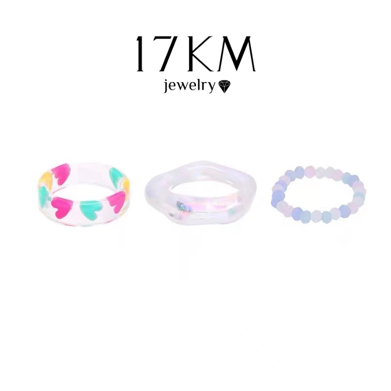 3 Nhẫn 17KM bằng nhựa họa tiết trái tim phong cách Hàn Quốc dành cho nữ