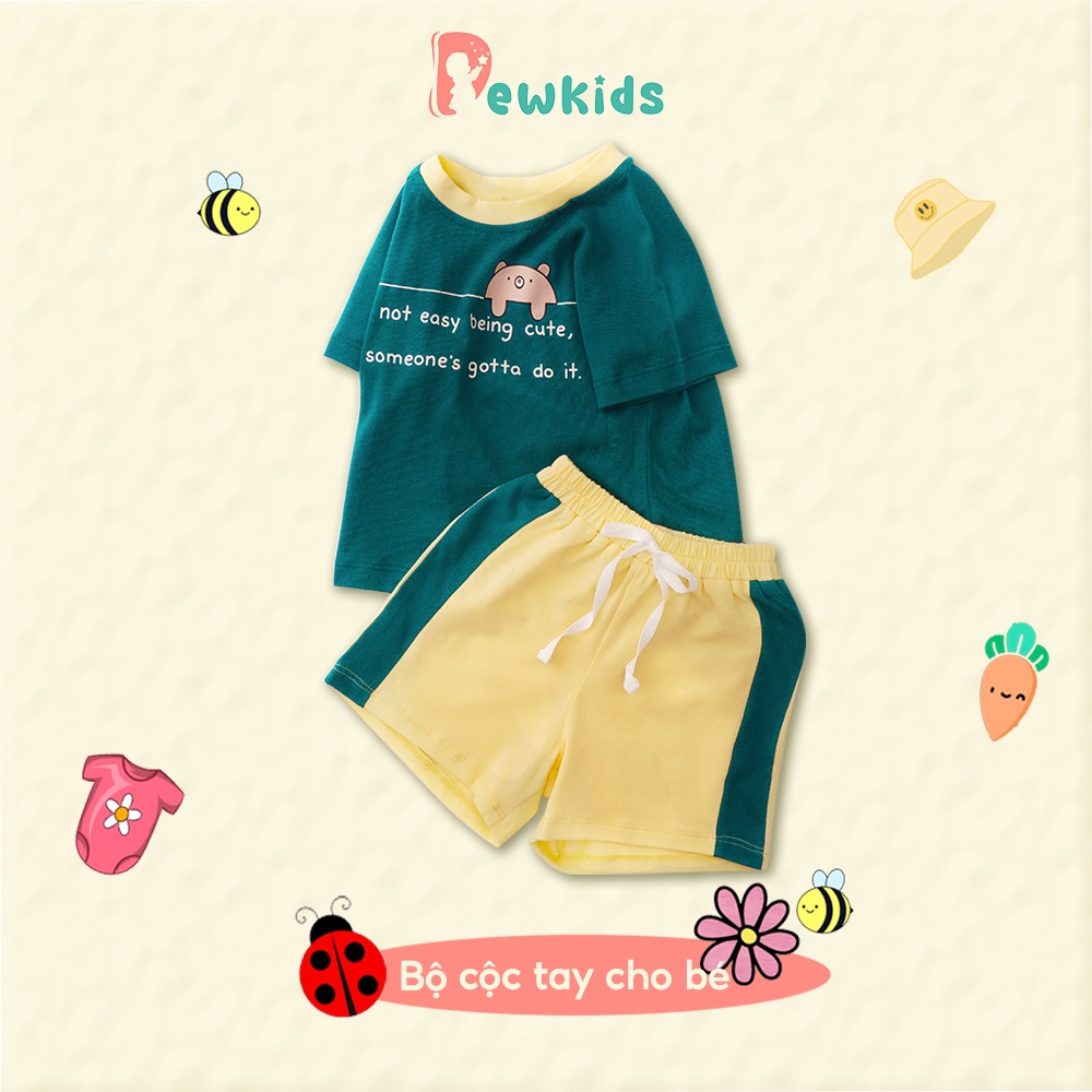 Bộ cộc tay cho bé Dewkids cotton in chữ cổ phối màu đáng yêu cho bé trai, bé gái