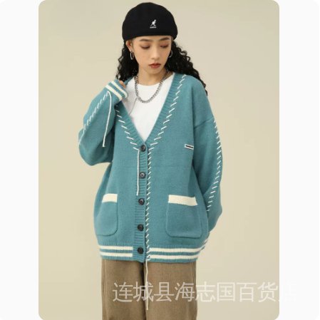 Áo Khoác Cardigan Len Cổ Chữ V Dáng Rộng Phong Cách Hip Hop Thời Trang Mùa Thu Cho Cặp Đôi