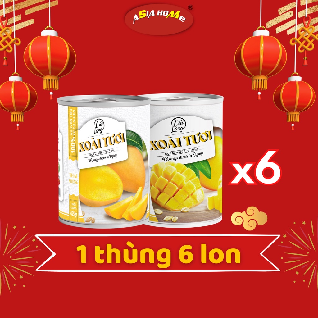 1 thùng 6 lon Xoài tươi nước đường Asia Home Cát Long 425gr