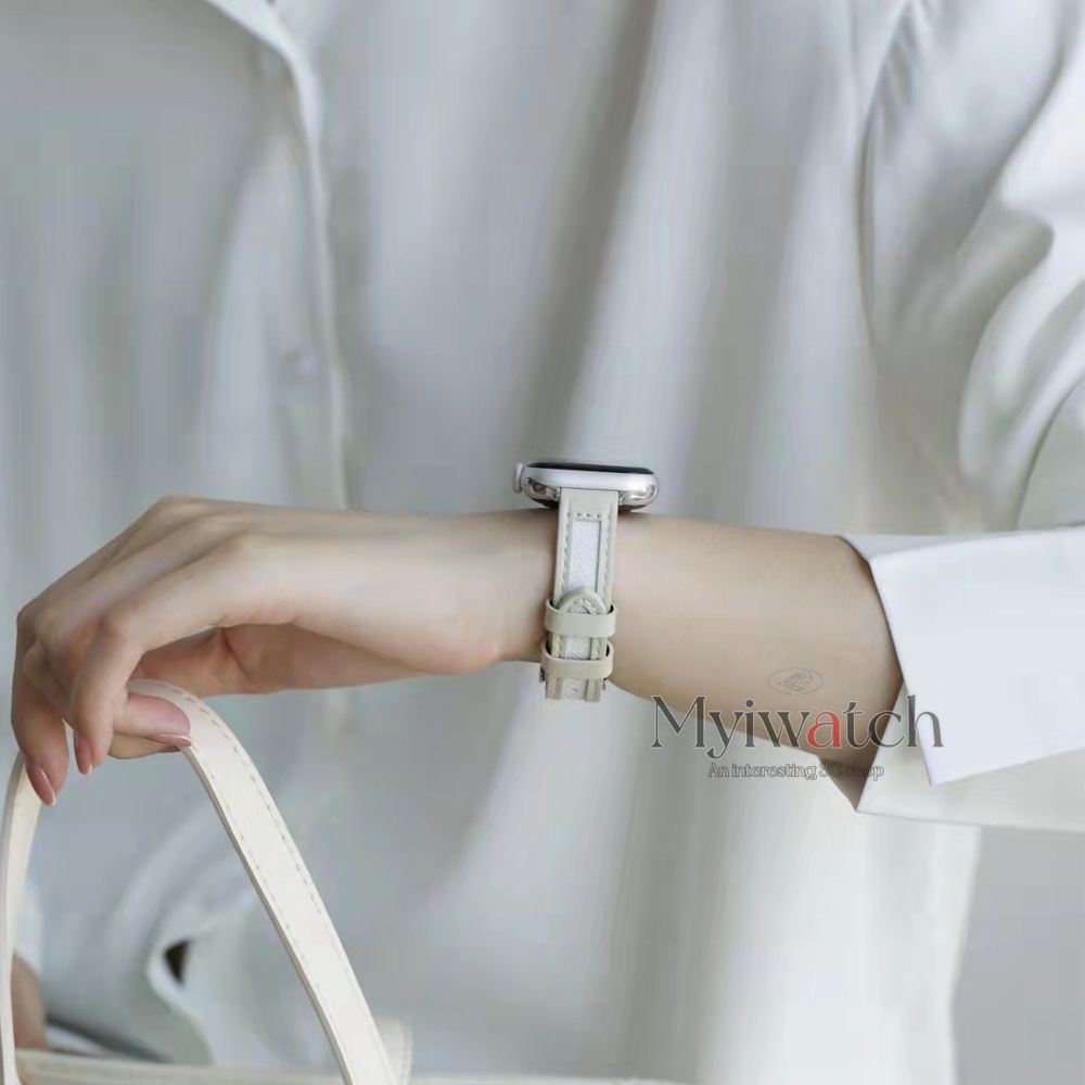 Dây Đeo Vải Canvas / Da 40mm 44mm 41mm 45mm 38mm 42mm Thời Trang Cho iWatch series 8 7 6 5 SE 4 3 2