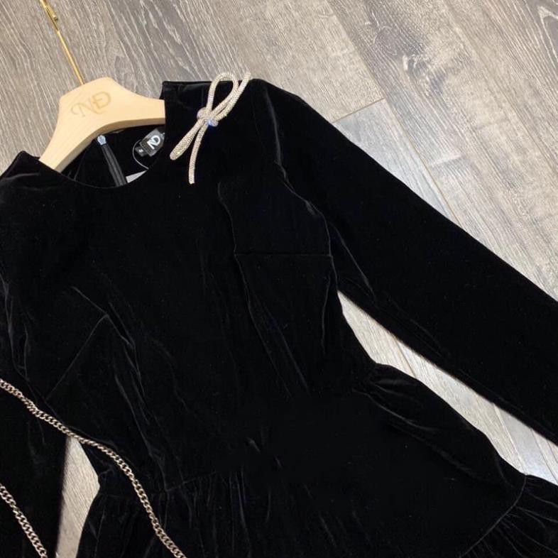 Bán sỉ váy nhung xòe kèm nơ tag đá