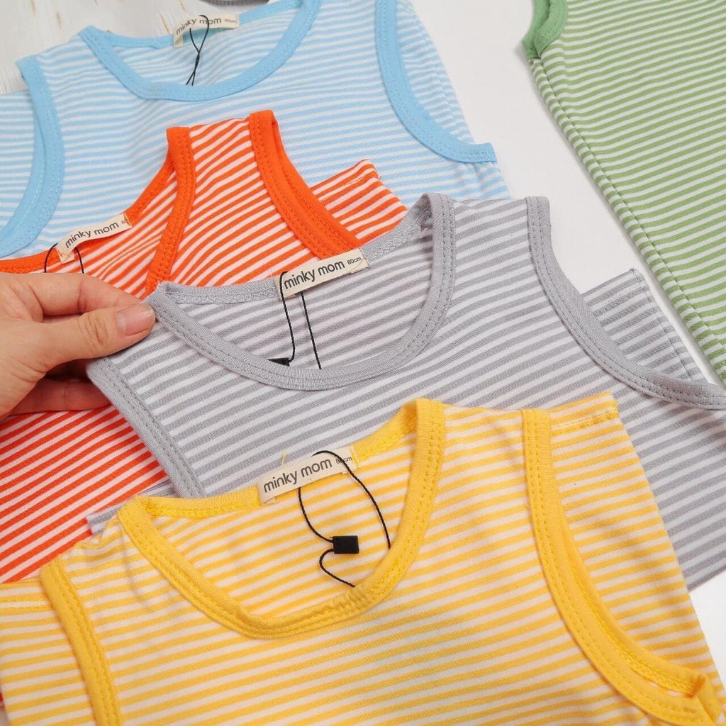 Đồ bộ MINKY MOM size đại cho bé trai bé gái ba lỗ thun sọc dệt, bộ quần áo trẻ em mặc ở nhà 1 2 3 4 5 6 7 8 tuổi BS003