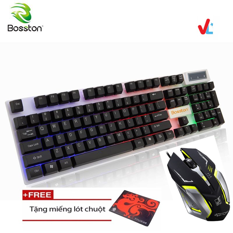 COMBO BÀN PHÍM CHUỘT LED GAMING BOSSTON 808 + K1 - TẶNG LÓT CHUỘT - NK