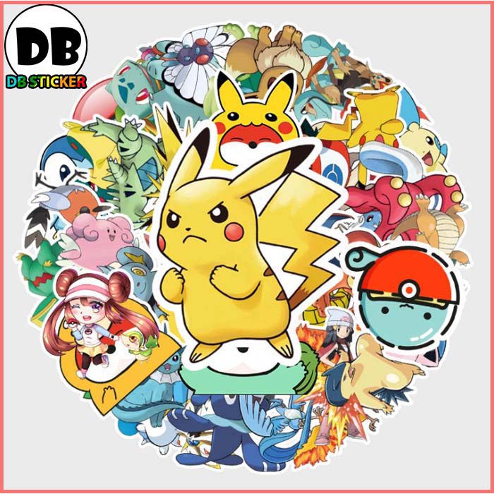 [Set 50 Cái] Bộ Sticker chủ đề Pokemon dễ thương dán trang trí laptop, nón bảo hiểm, vali, xe tay ga, ván trượt - DB.020