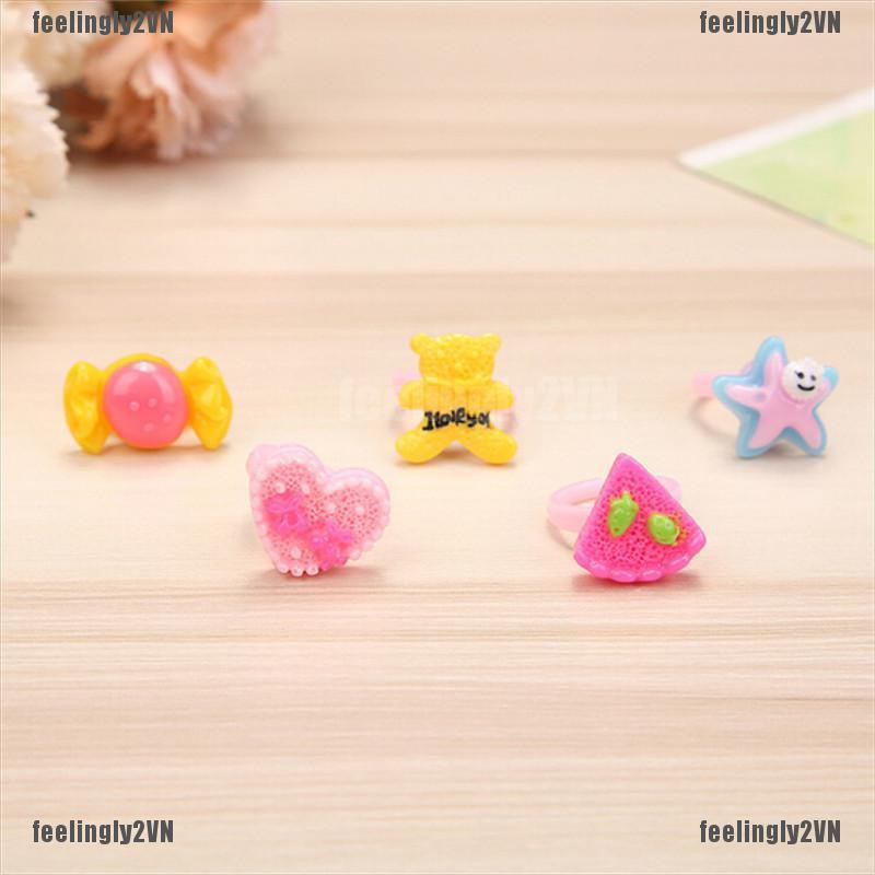 ❤Mặt Trời❤ Bộ 10 Nhẫn Nhựa Họa Tiết Hoạt Hình Đáng Yêu Cho Bé