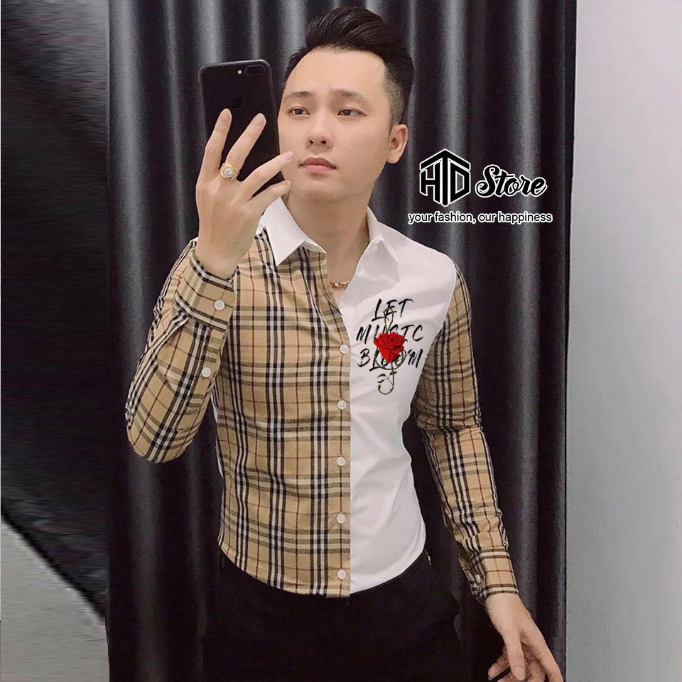 Áo sơ mi nam BBR phối màu họa tiết hoa hồng cao cấp SM03 | chất kate thái mềm mịn | HTD Store