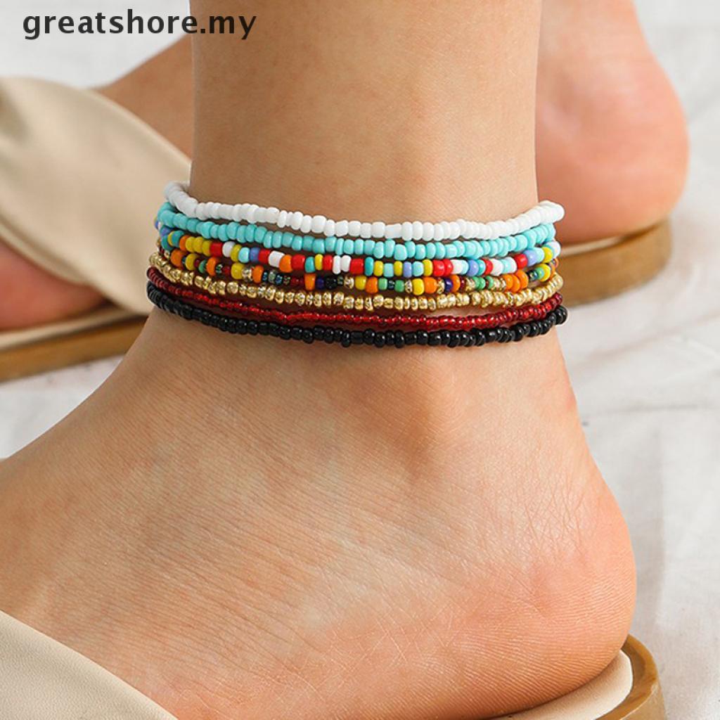 Set 7 vòng đeo chân Handmade nhiều màu sắc có thể điều chỉnh cho nữ