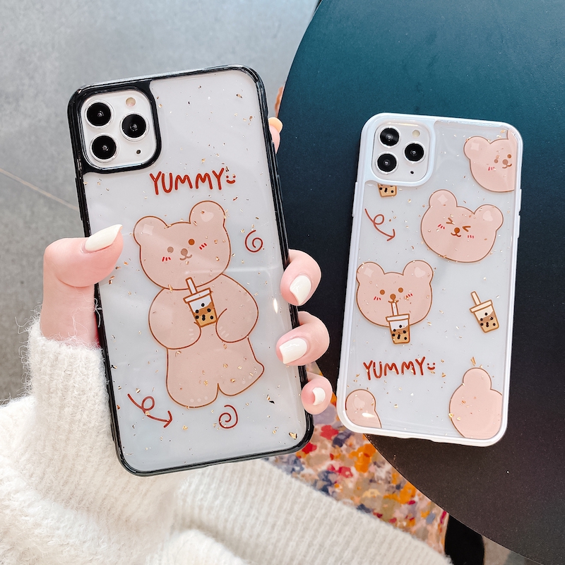 Ốp iphone - Ốp lưng viền Gấu nâu yummy kim tuyến 6/6plus/6splus/7/8/7plus/8plus/x/xs/xsmax/11/11promax- Awifi S3-8(BX)