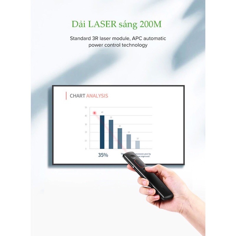 Bút trình chiếu PowerPoint Laser hãng UGREEN LP180 60327 50654 không dây điều khiển