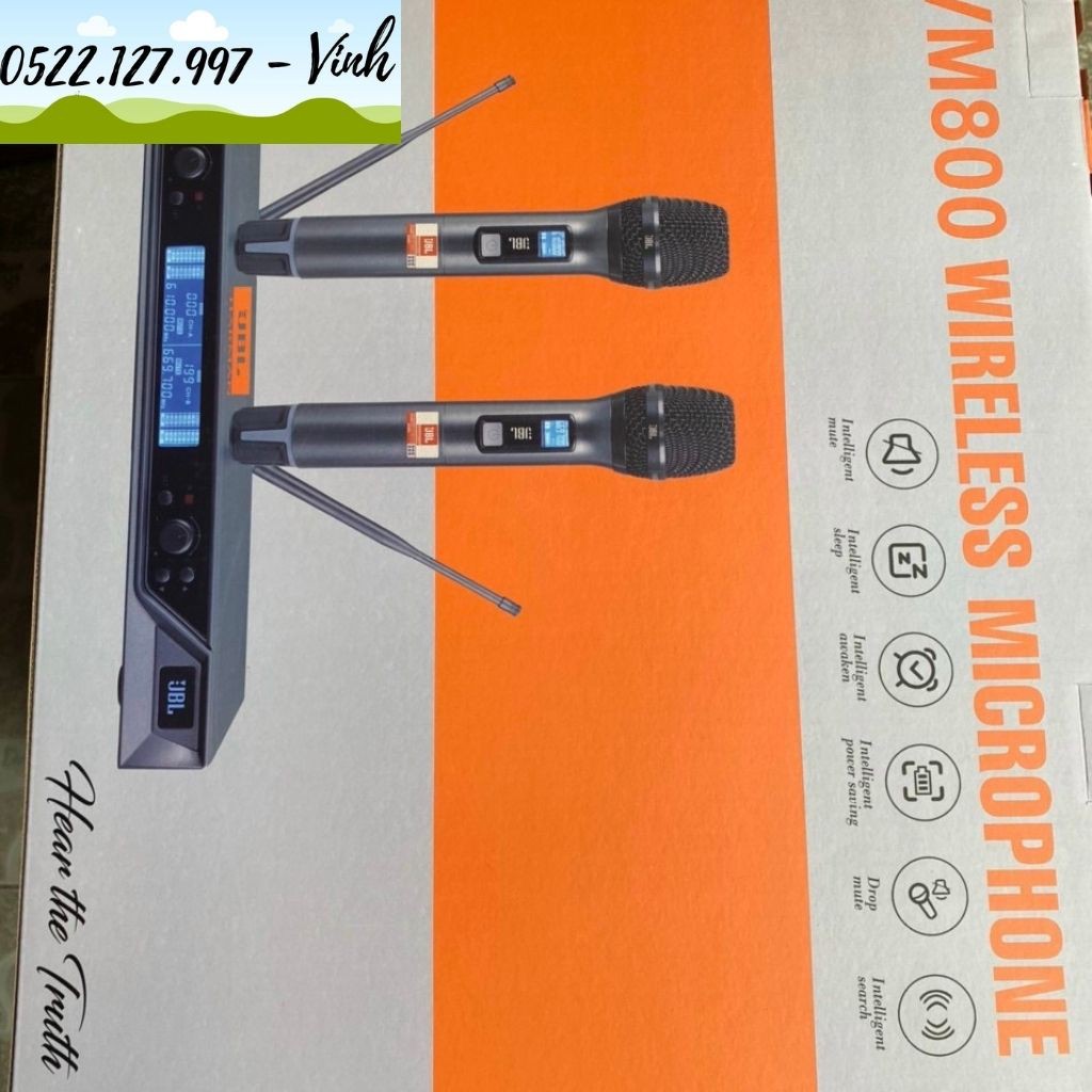 Micro không dây JBL VM800 đen  - Mic cảm ứng nhiệt tự ngắt và cảm biến gia tốc - Gia Khang