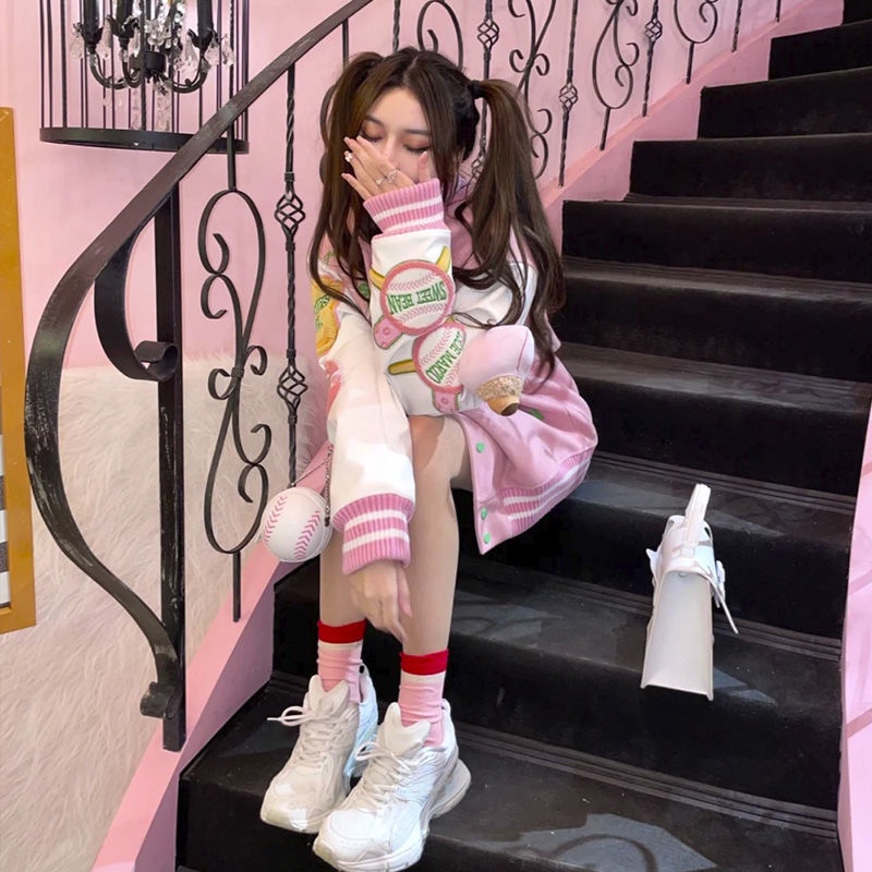 New Women's Spring and Fall 2022 New Hong Kong Retro Loose Baseball Jacket