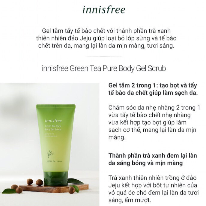 Tẩy Tế Bào Da Chết Toàn Thân Hương Trà Xanh Innisfree Green Tea Pure Body Scrub 150ml | BigBuy360 - bigbuy360.vn