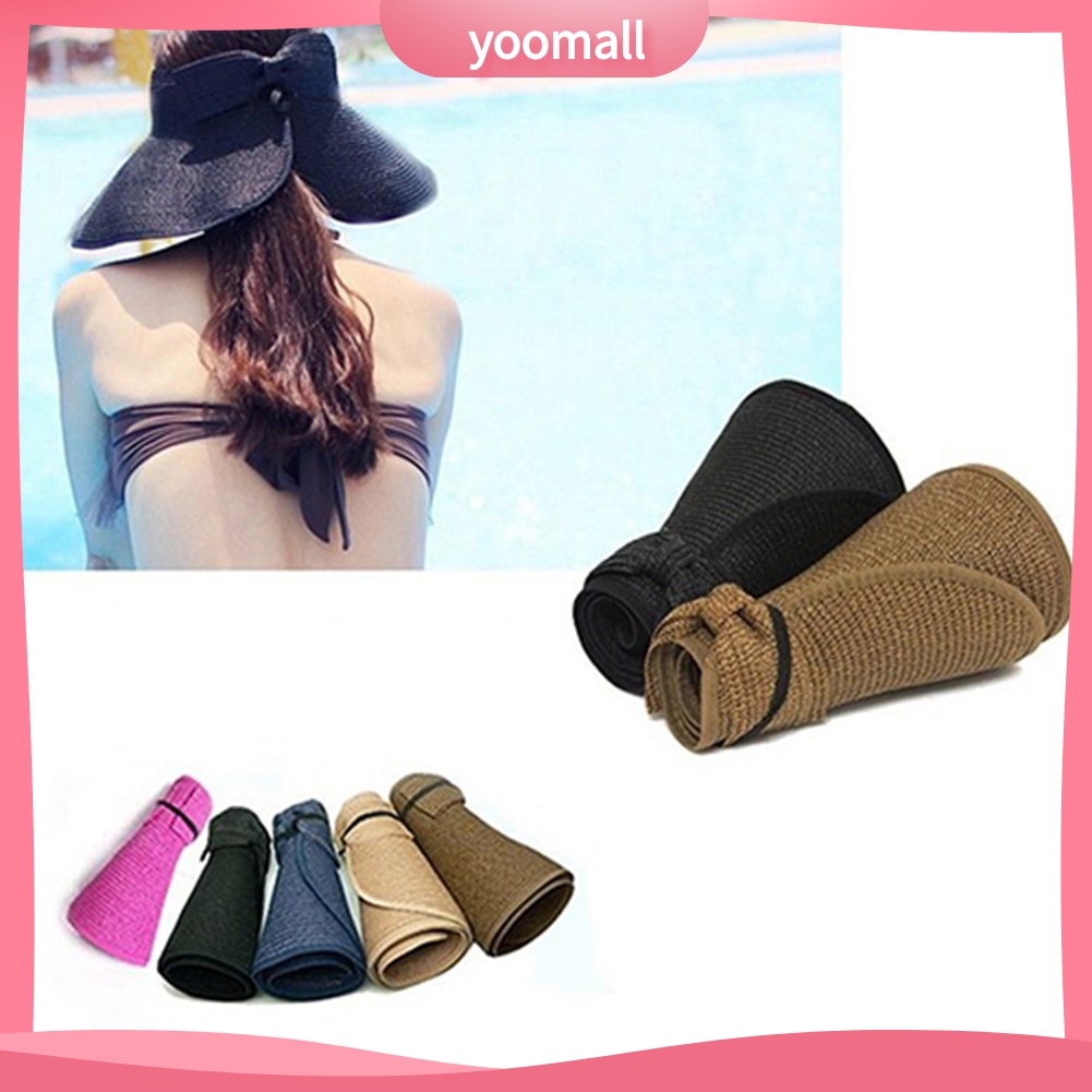 Nón Vành Rộng Đan Rơm Chống Nắng Mùa Hè Có Thể Gấp Gọn Cho Nữ