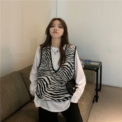 Áo vest mùa thu phong cách Hàn Quốc, họa tiết ngựa vằn cho nữ