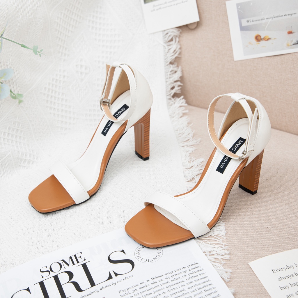 Giày cao gót nữ thời trang MWC cao gót quai ngang hở mũi gót vuông dẹp vân gỗ bít gót 2 màu thời thượng NUCG -11059