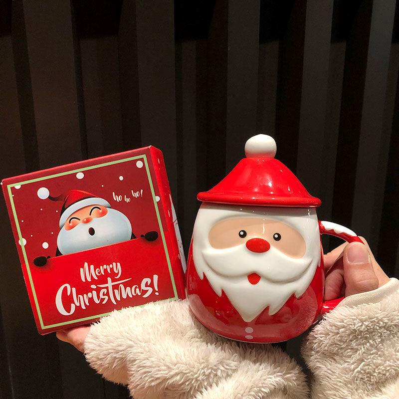 STARBUCKS Cặp cốc sứ họa tiết ông già noel hoạt hình ba chiều dành cho cặp đôi