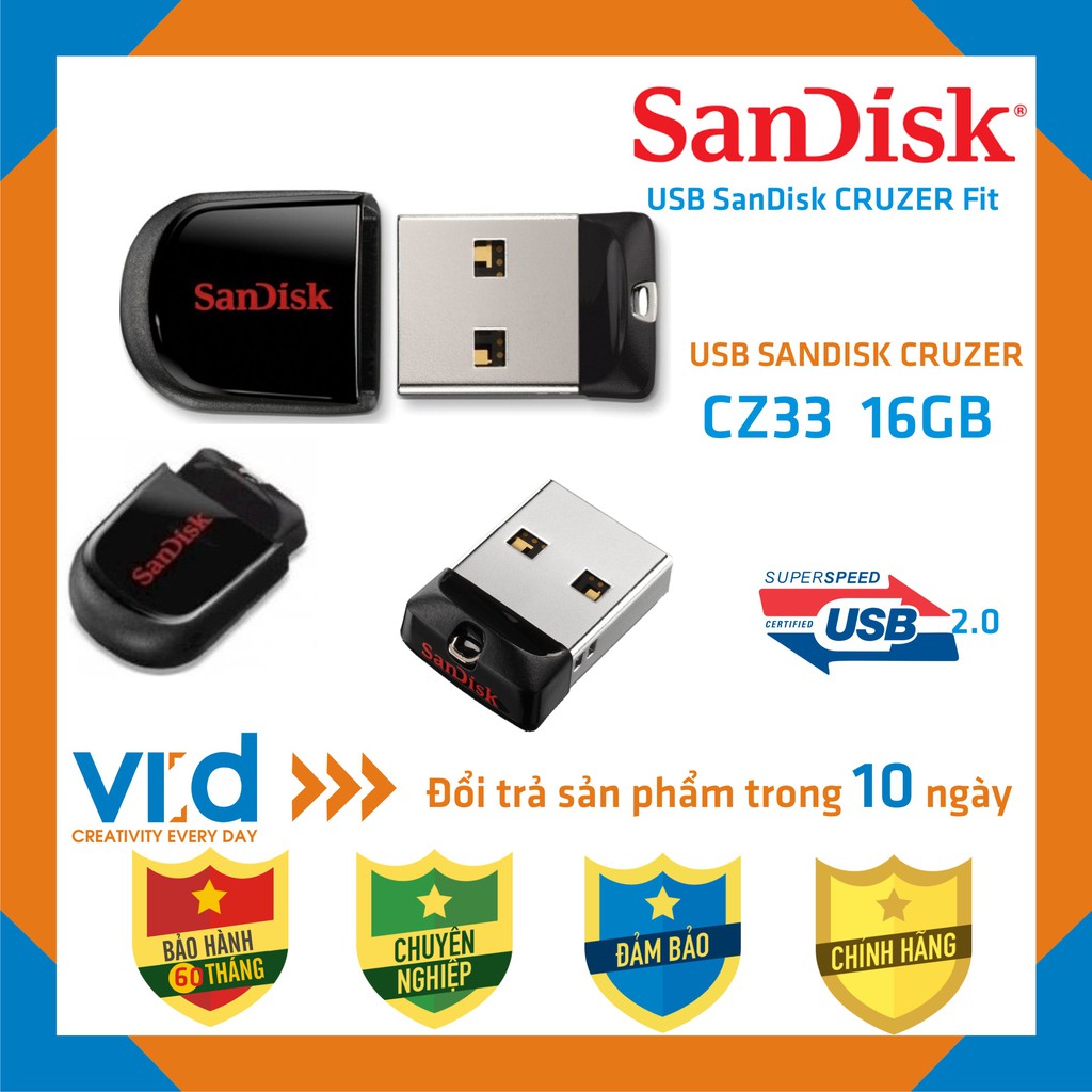 [CHÍNH HÃNG]USB SanDisk CZ33 Cruzer Fit 32GB / 16GB- USB 2.0 - Bảo hành 60 tháng