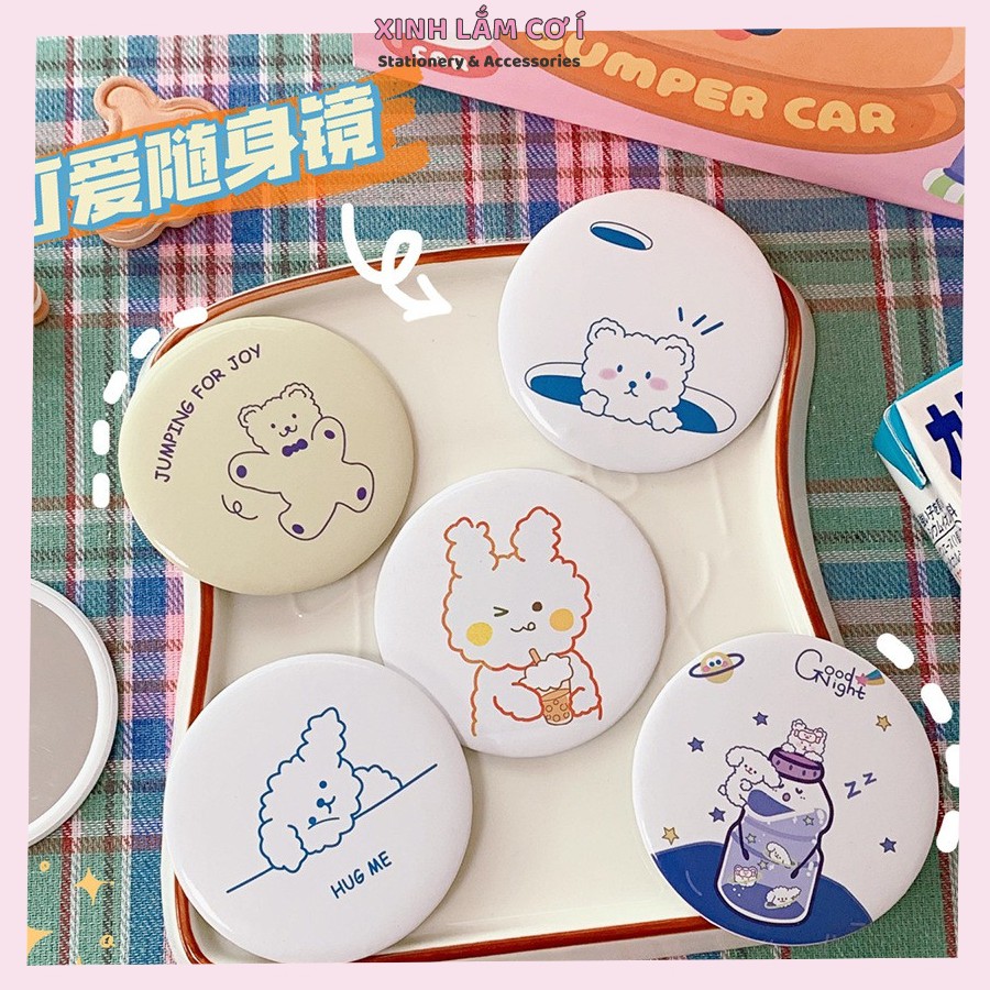 Gương Trang Điểm Mini Siêu Cute Viền Kim Loại Cầm Tay Bỏ Túi Hàn Quốc Tiện Lợi [Xinh Lắm Cơ Í]