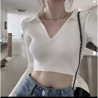 Áo Croptop Tay Dài cổ chữ V thắt nơ eo sang chảnh