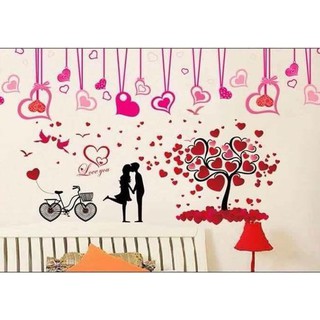 Combo decal dán tường dây leo trái tim hồng và tình nhân PK339 (Kích thước: 200x230cm)