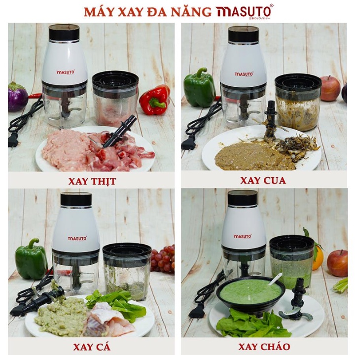 Máy xay thịt đa năng Masuto - Máy say ăn dặm cho bé, dao xoay 2 tầng 4 lưỡi, thiết kế thông minh - Bảo hành 12 tháng