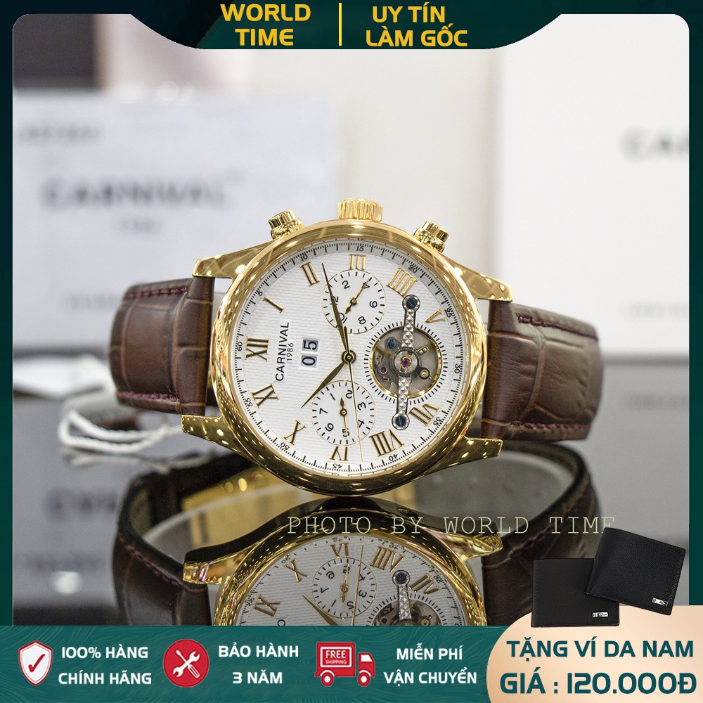 Đồng hồ nam Carnival 8670G máy Automatic, full box, kính sapphire chống xước, chống nước, dây da cao cấp, bảo hành 3 năm