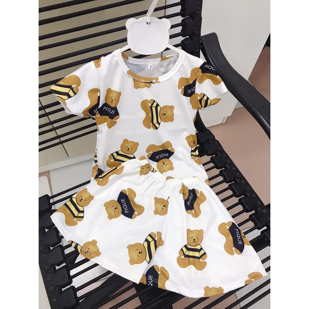 (Rẻ Nhất Tphcm) Đồ Bộ Thun Cotton Hình Gấu Ngắn Tay Cho Bé Gái, Trẻ Em