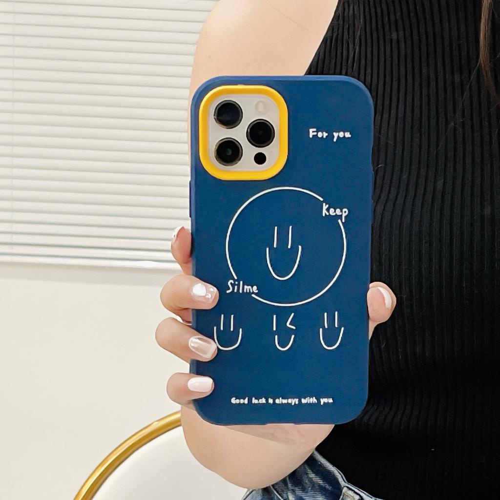 Ốp điện thoại viền 3 trong 1 hình mặt cười cho IPhone 13 12 11 7Plus X Xs Max XR