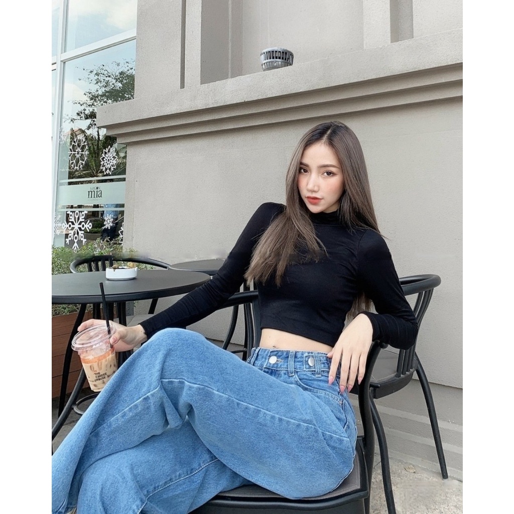 Quần Jeans Nữ Ống Rộng SIMPLE JEANS Xanh Nhạt Lưng Cao Dáng Suông Ulzzang