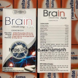 Brain Forte Giúp bổ sung dưỡng chất cho não, phòng ngừa tai biến, chóng mặt ù tai Lọ 30 viên