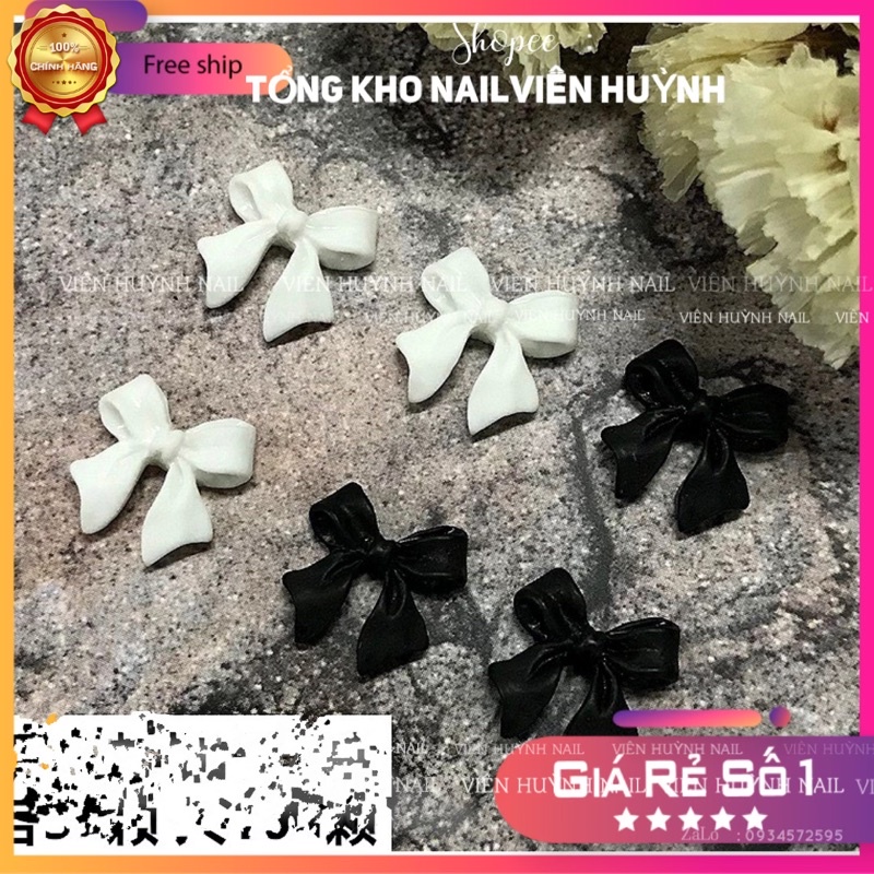 Set 50 cái nơ trắng đen gắn móng