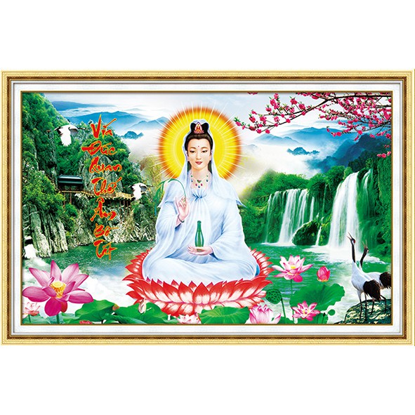 Tranh Đính Đá QUAN ÂM BỒ TÁT (ĐÁ ABC CAO CẤP). Kích Thước: 75cm x 50cm