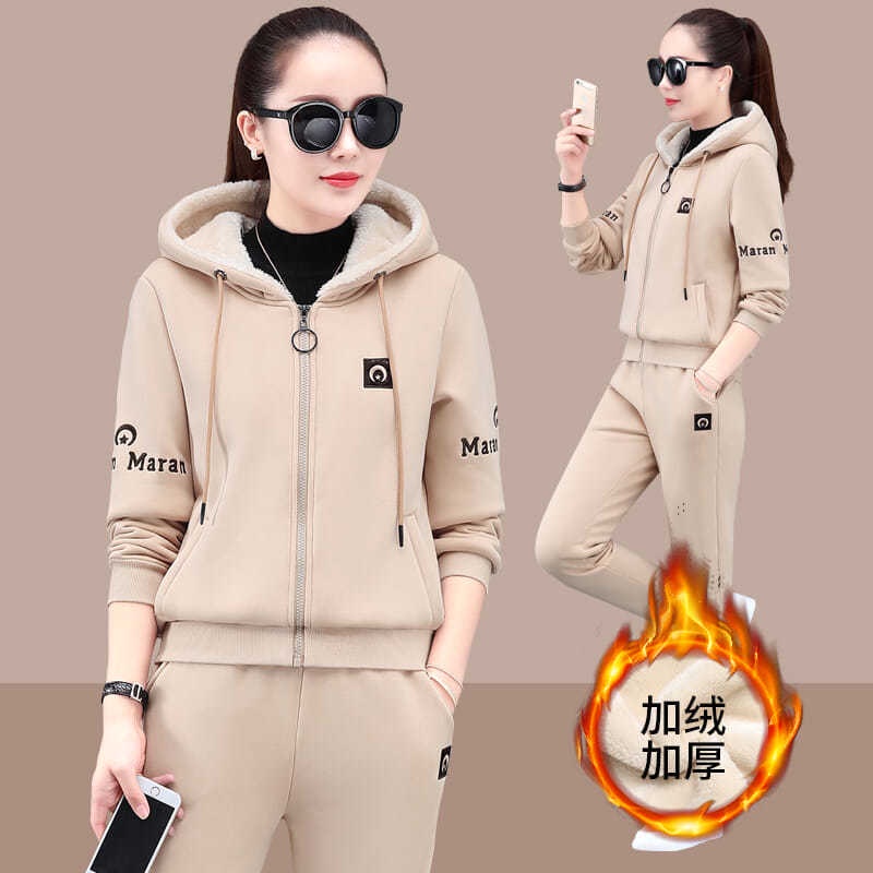 Bộ Đồ Nhiều Mảnh Cỡ Lớn M-3xl💖💜Áo Khoác Thời Trang Xuân Đông Cá Tính👚+👖Set Đồ Thể Thao 2 Món Gồm Áo Hoodie Lót Lông Cừu Dày Dặn Ấm Áp Phong Cách Phương Tây Thời Trang Cho Nữ