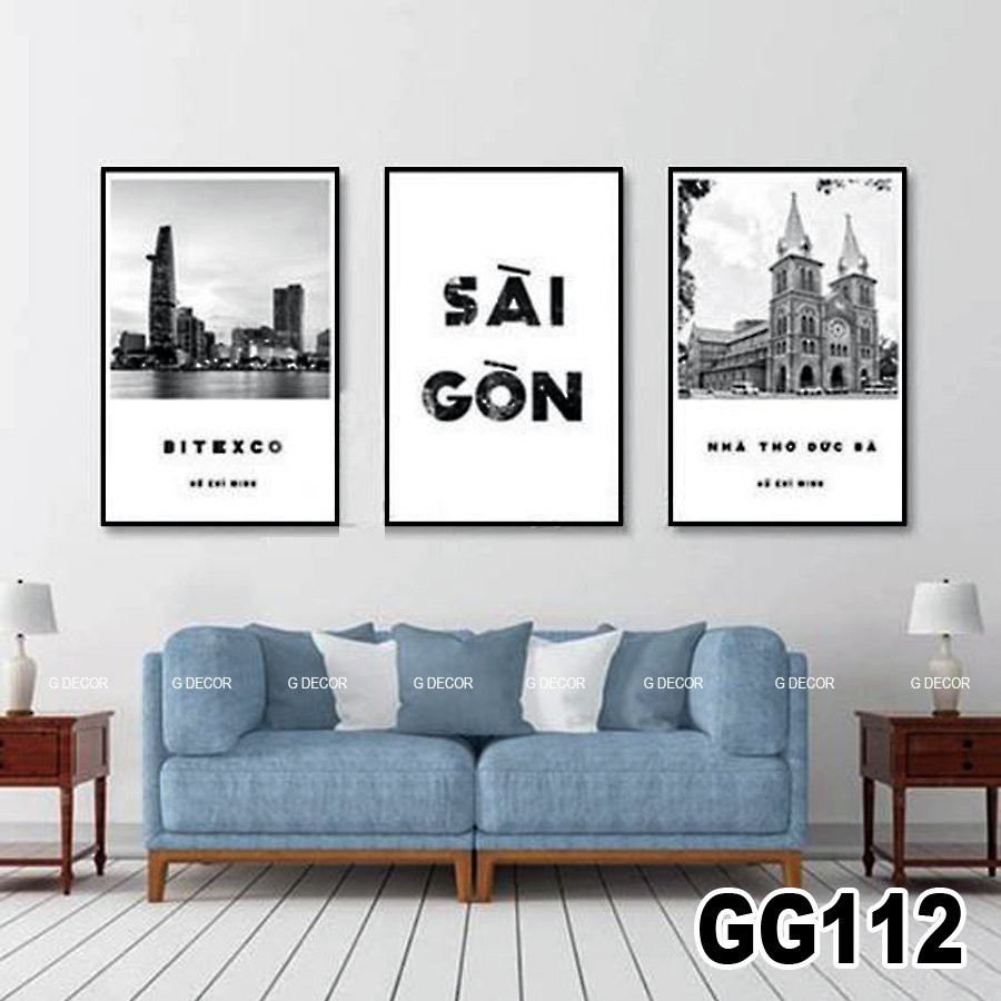 Tranh treo tường canvas 3 bức phong cách hiện đại Bắc Âu 109, tranh cá rồng trang trí phòng khách, phòng ngủ, spa, decor