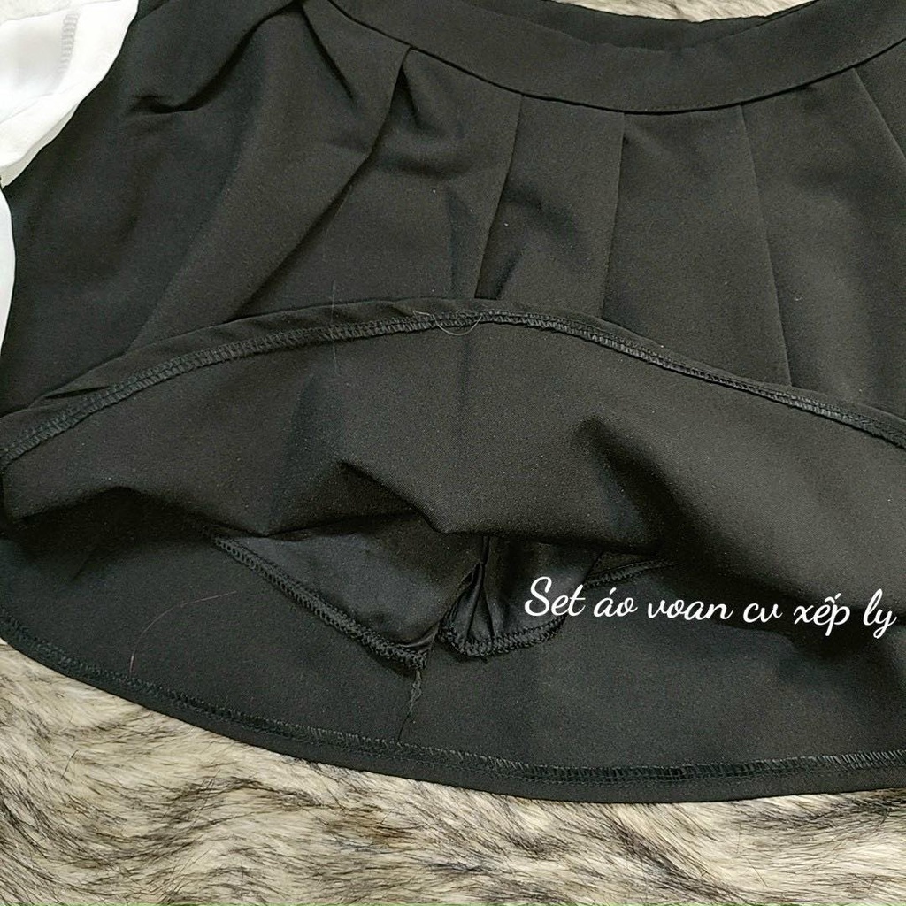 Set váy thời trang nữ, áo dài tay kèm chân váy xòe, màu đen trẻ trung cá tính
