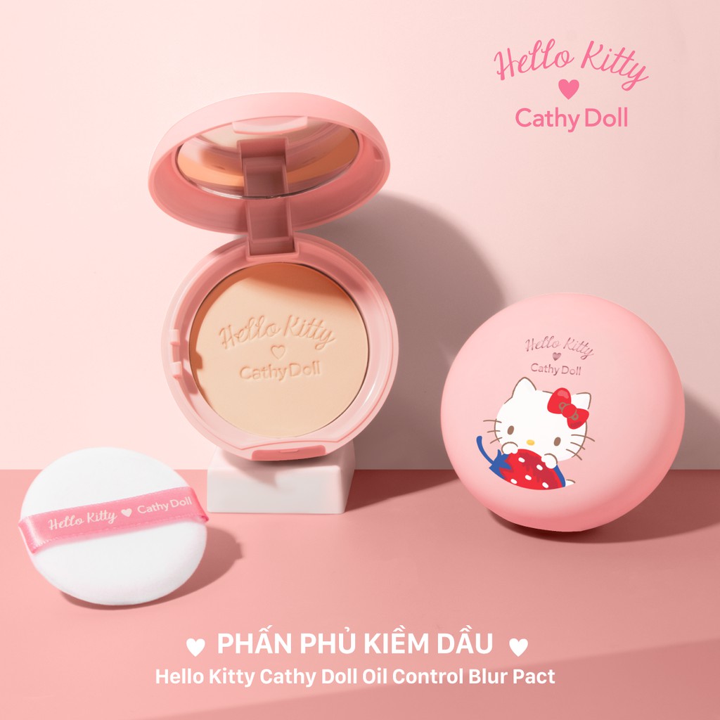 Phấn phủ kiềm dầu chống bóng nhờn Hello Kitty Cathy Doll Oil Control Blur Pact 6.5g Translucent