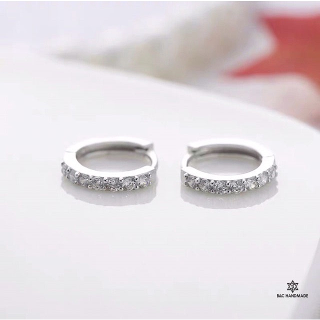 Khuyên tai nữ Bạc Handmade.Bông tai nữ bấm tròn lấp lánh bạc nguyên chất-Bạc Handmade