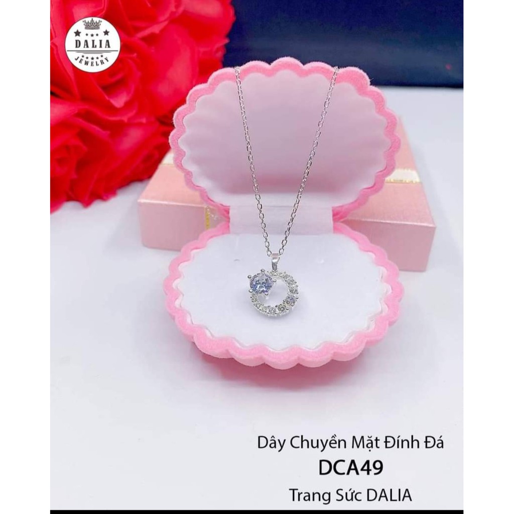 Dây chuyền bạc ta DaLiA Jewelry mặt đính đá viền tròn