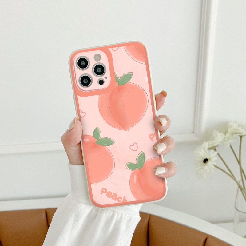 ỐP IPHONE BẢO VỆ CAM CHỐNG VÂN TAY CHỐNG BỤI vuông cạnh ốp lưng 12 pro max Dâu Đào full case 6 đến 13promax tr171