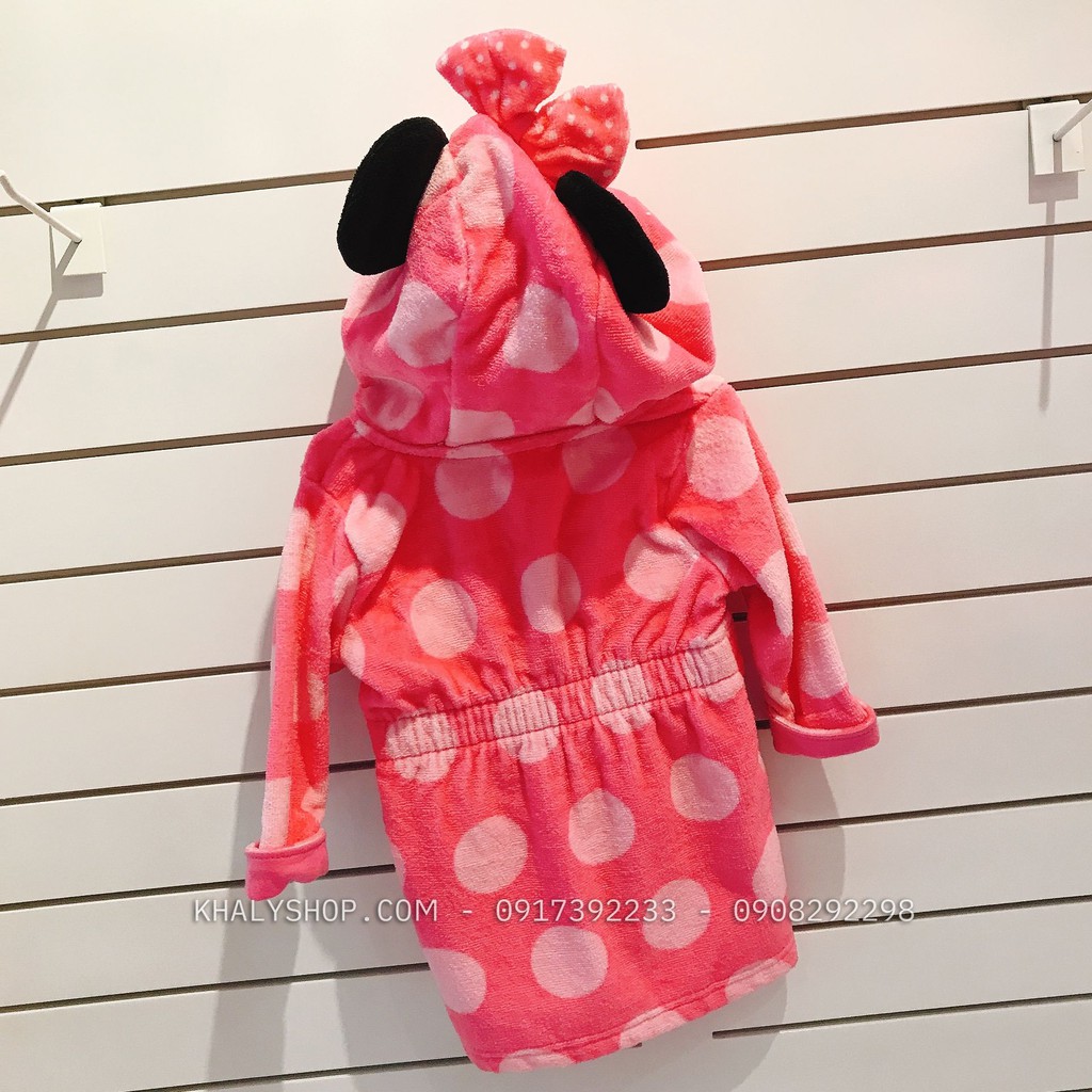 Áo khoác tắm lông mịn trẻ em hình chuột Minnie Mouse màu hồng size (6-9M) cho bé gái 3 tuổi ( MỸ US-UK) - AKTMIN