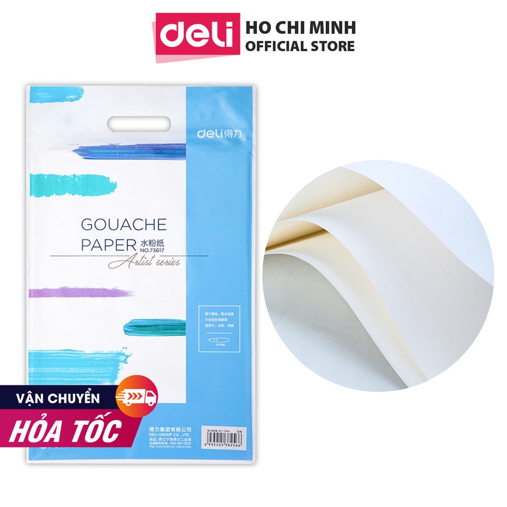 Giấy vẽ chuyên dụng Deli - Gouache - Định lượng 8k 160gsm/180gsm 1 tệp - 73615 / 73617