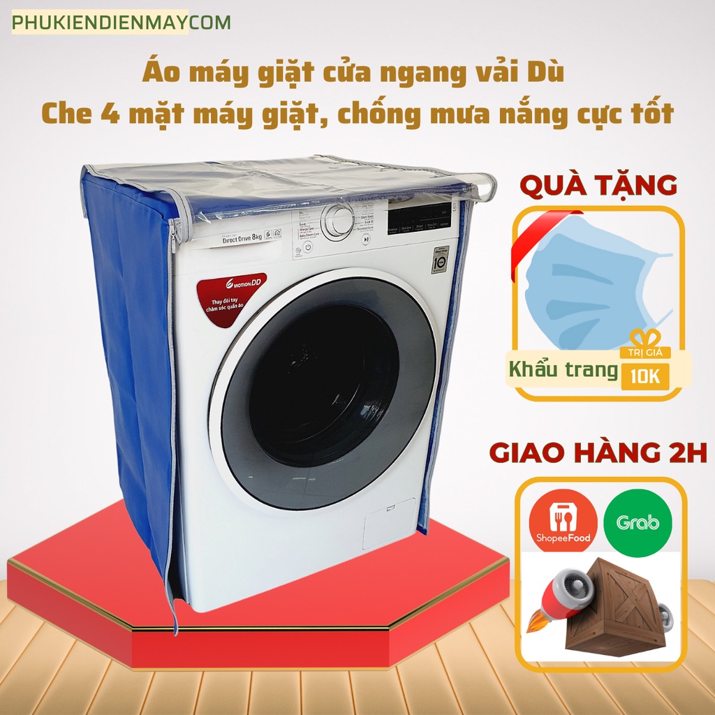 Áo máy giặt cửa ngang (cửa trước) vải dù cao cấp chống nắng- nước cực tốt, vỏ bọc máy giặt đủ kích thước từ  đến 12kg