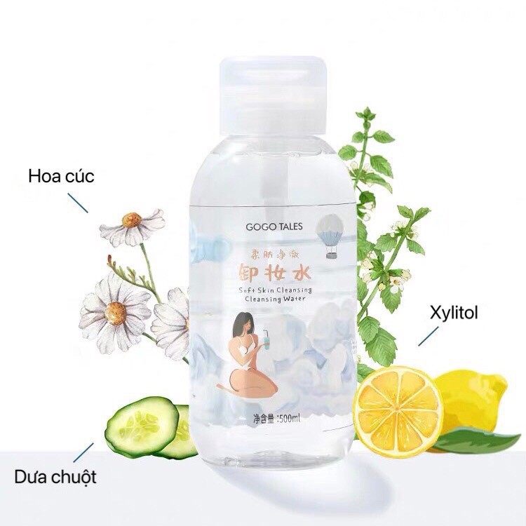 Nước Tẩy Trang GOGOTALES Soft Skin Cleansing Water GT225 Sạch Da Dịu Nhẹ Dưỡng Ẩm Kiềm Dầu 500ml [ GOGO TALES ]