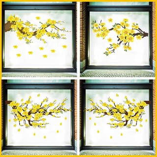 Decal hoa mai dán cửa kính trang trí tết cao cấp -  Decal tết có keo sẵn trang trí văn phòng cửa hàng màu sắc nét dễ dán