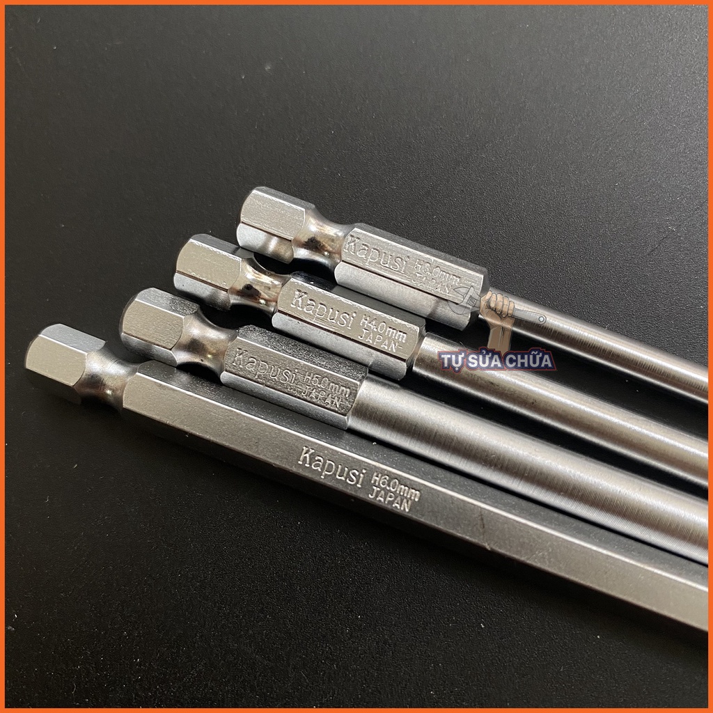 Mũi mở ốc lục giác 10cm chuôi kẹp 6.35mm đa năng có từ tính size 3-4-5-6mm chính hãng KAPUSI thép S2 cao cấp loại xịn