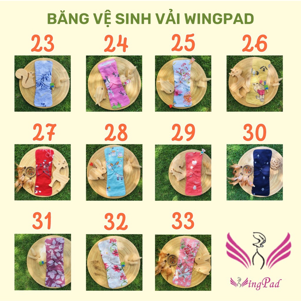 Băng vệ sinh vải WingPad  1 Bộ Size 17cm - HÀNG NGÀY nền XÁM - Kiểu LÕI RỜI