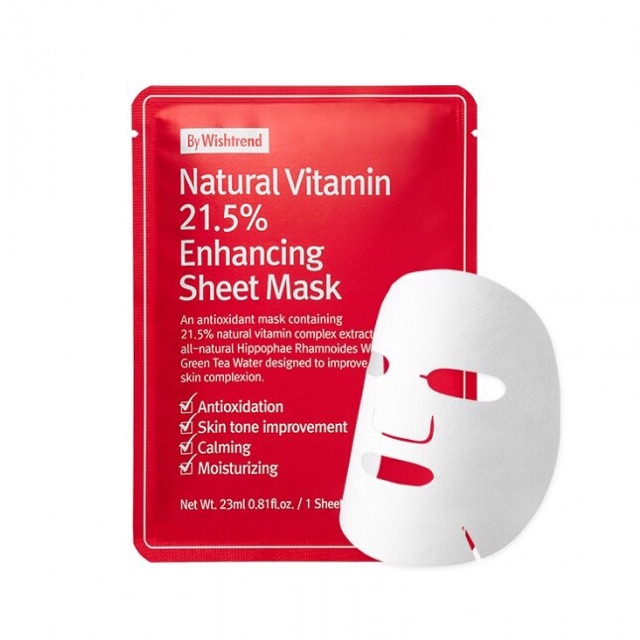 Mặt Nạ Dưỡng Trắng, Mờ Thâm Da By Wishtrend Natural Vitamin 21.5 % Enhancing Sheet Mask 23ml